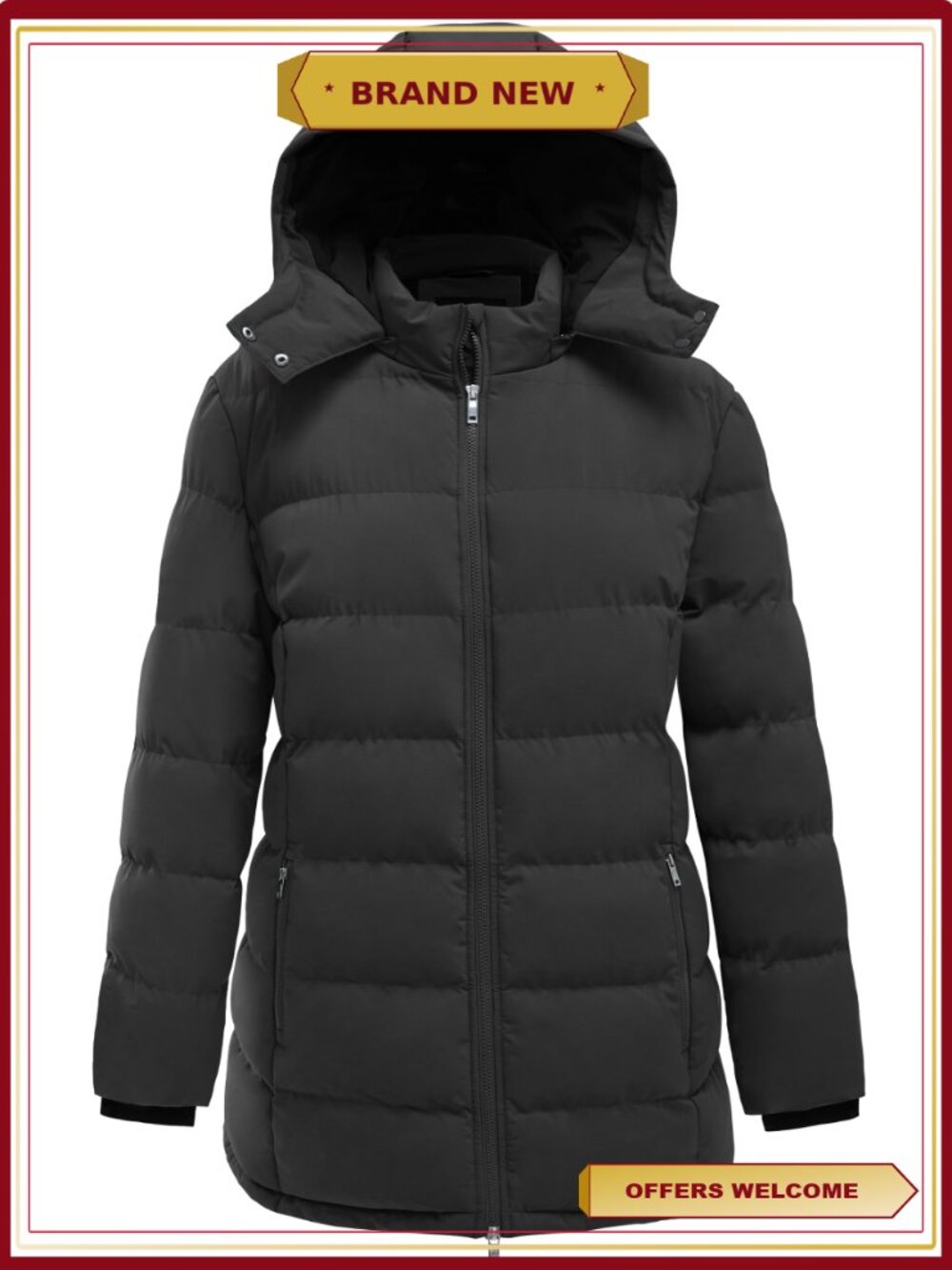 Plus Size Winter Puffer Jacket Warm Insulated Coat with Detachable Hood